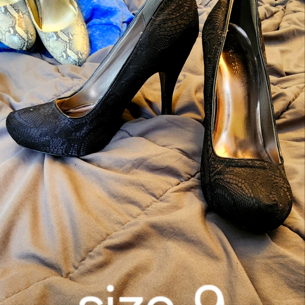 Black lace high heels
